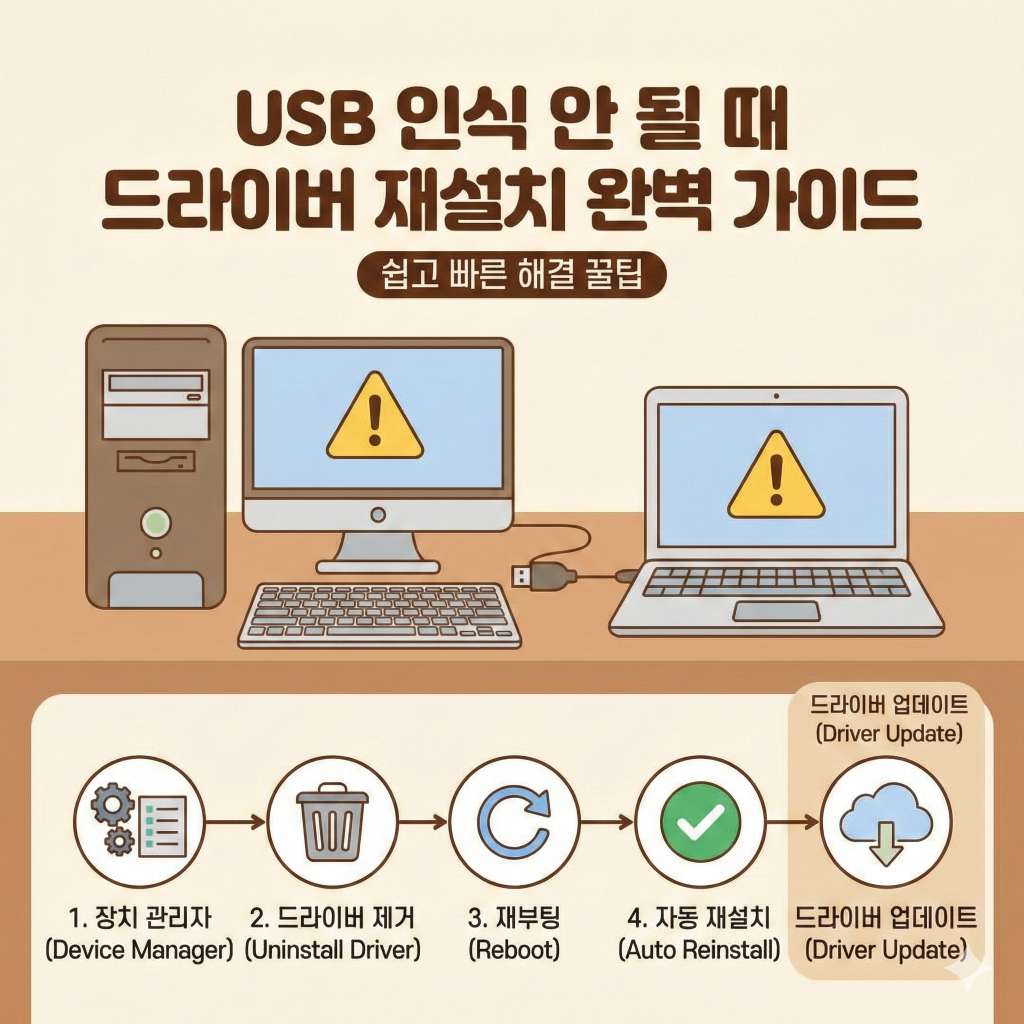 USB 장치 인식 안 될 때 드라이버 재설치 방법 완벽 가이드